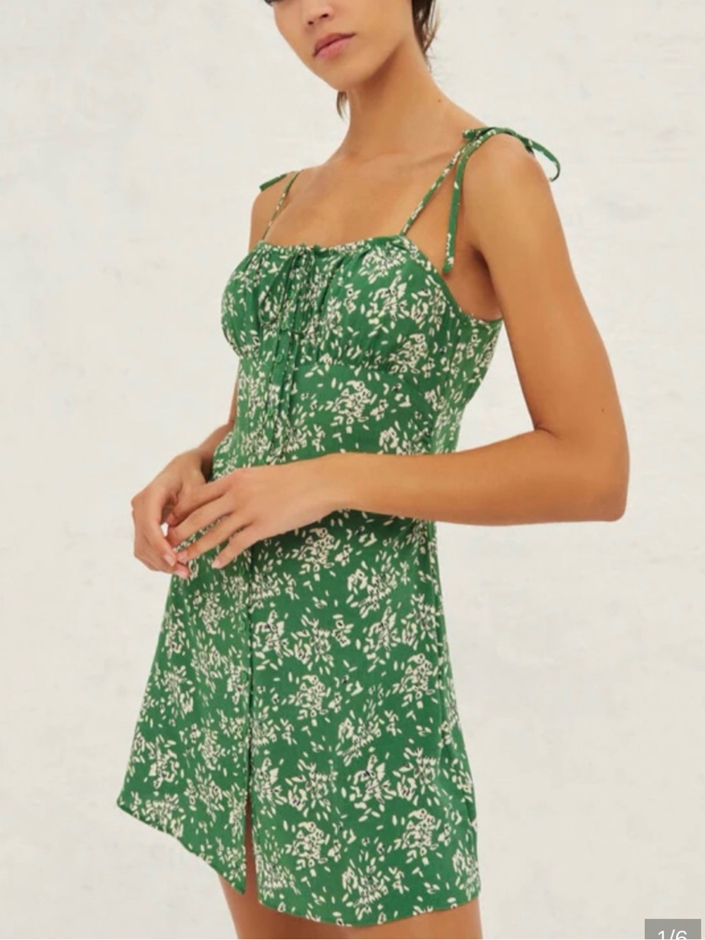 Ba&sh Green Floral Tie-Shoulder Mini Dress